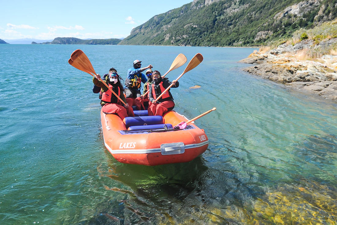Group in inflatable boat on the Lapataia River, Argentina