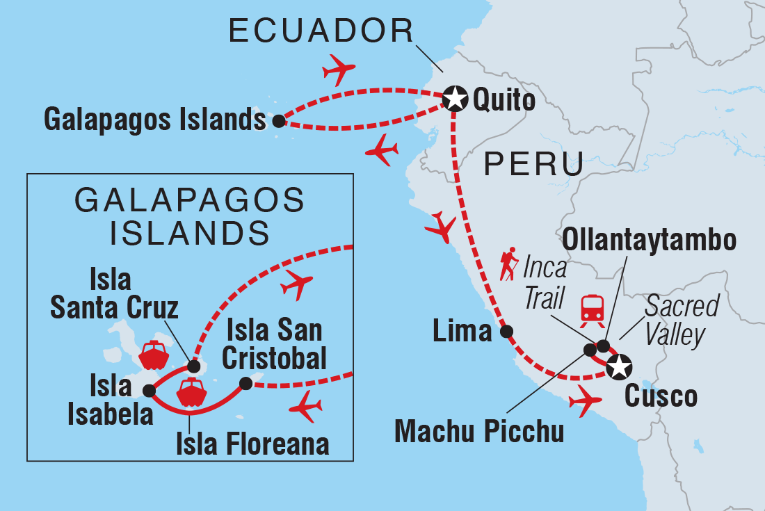 Map of Galapagos & Inca Trail Adventure including Ecuador and Peru