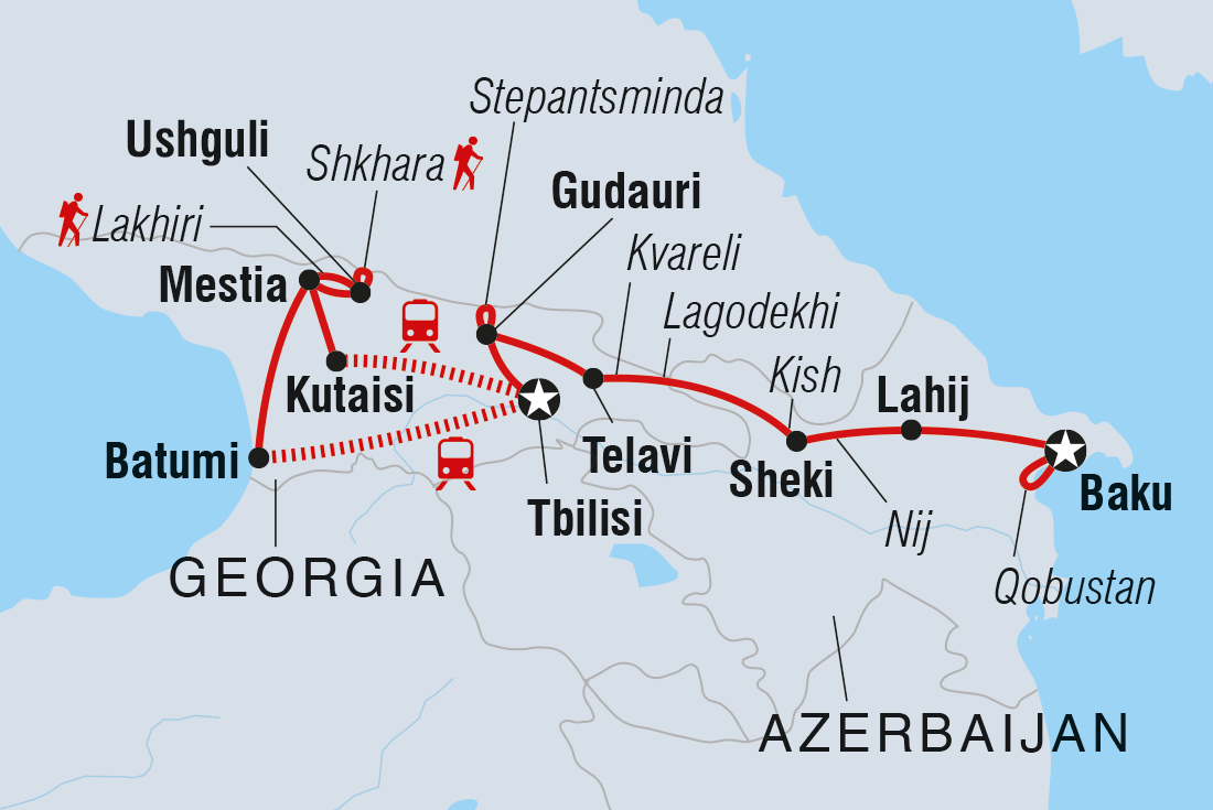 Map of Azerbaijan & Georgia Experience including Azerbaijan and Georgia