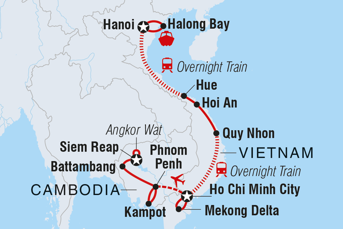 Map of Vietnam & Cambodia Real Food Adventure including Cambodia and Vietnam