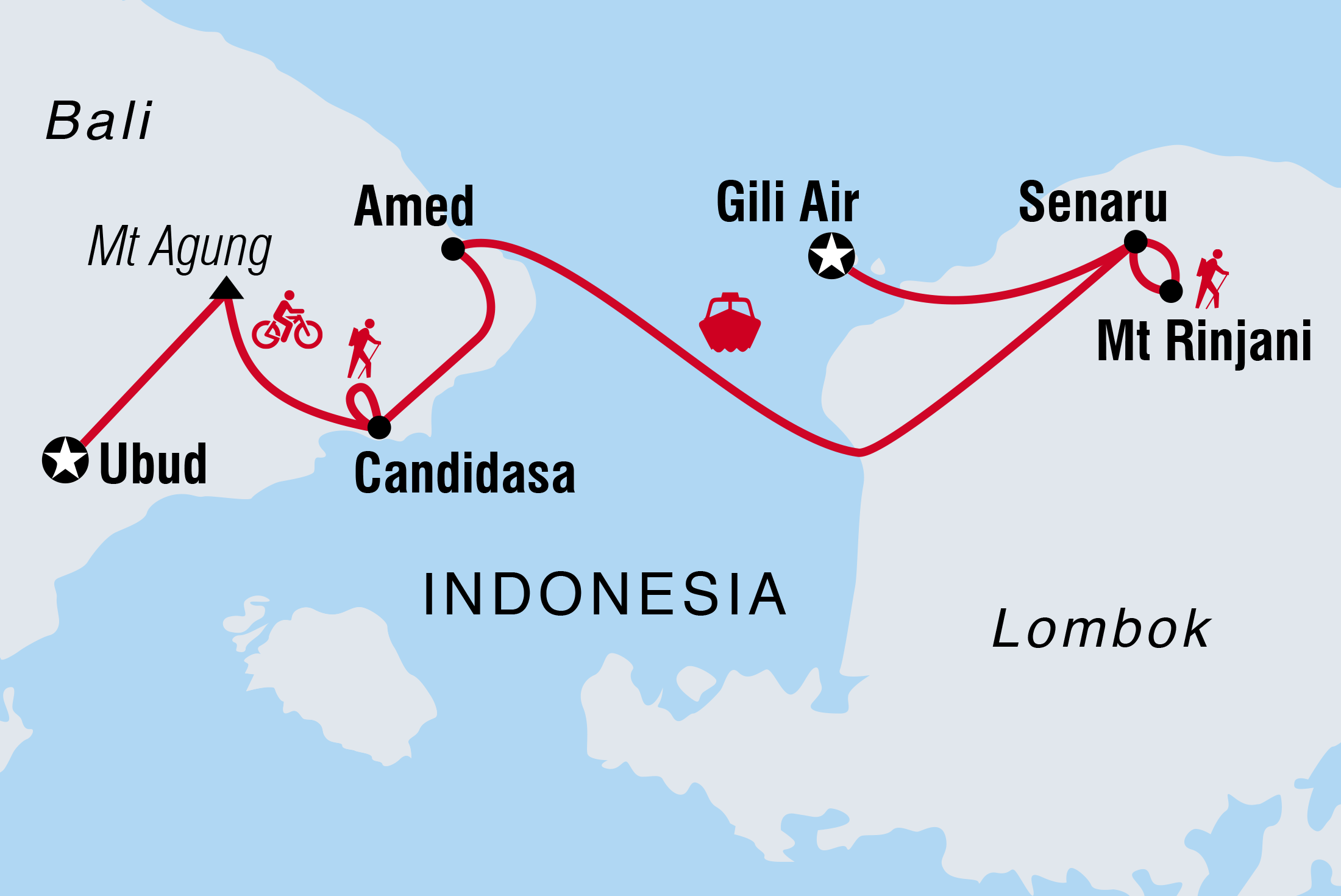 Map of Bali, Lombok & Gili Islands: Hike, Bike, Raft & Snorkel including Indonesia