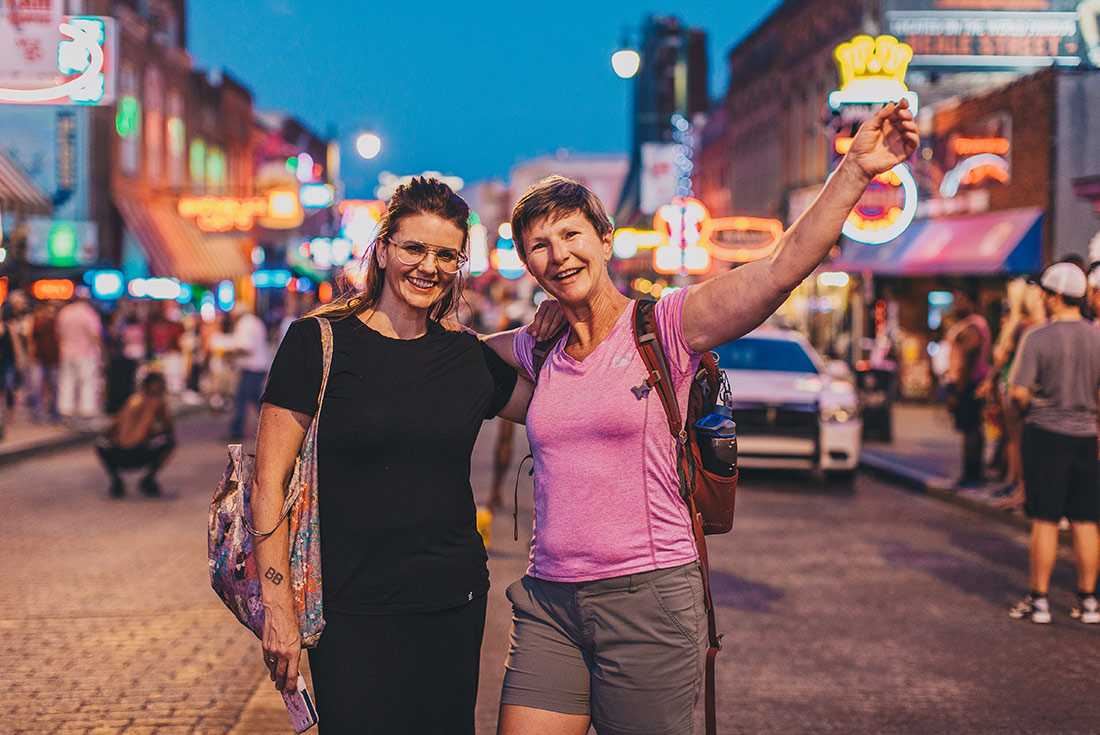 Travellers loving Beale Street in Memphis, USA