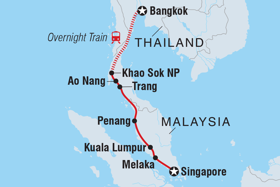 Map of Bangkok To Singapore including Malaysia, Singapore and Thailand
