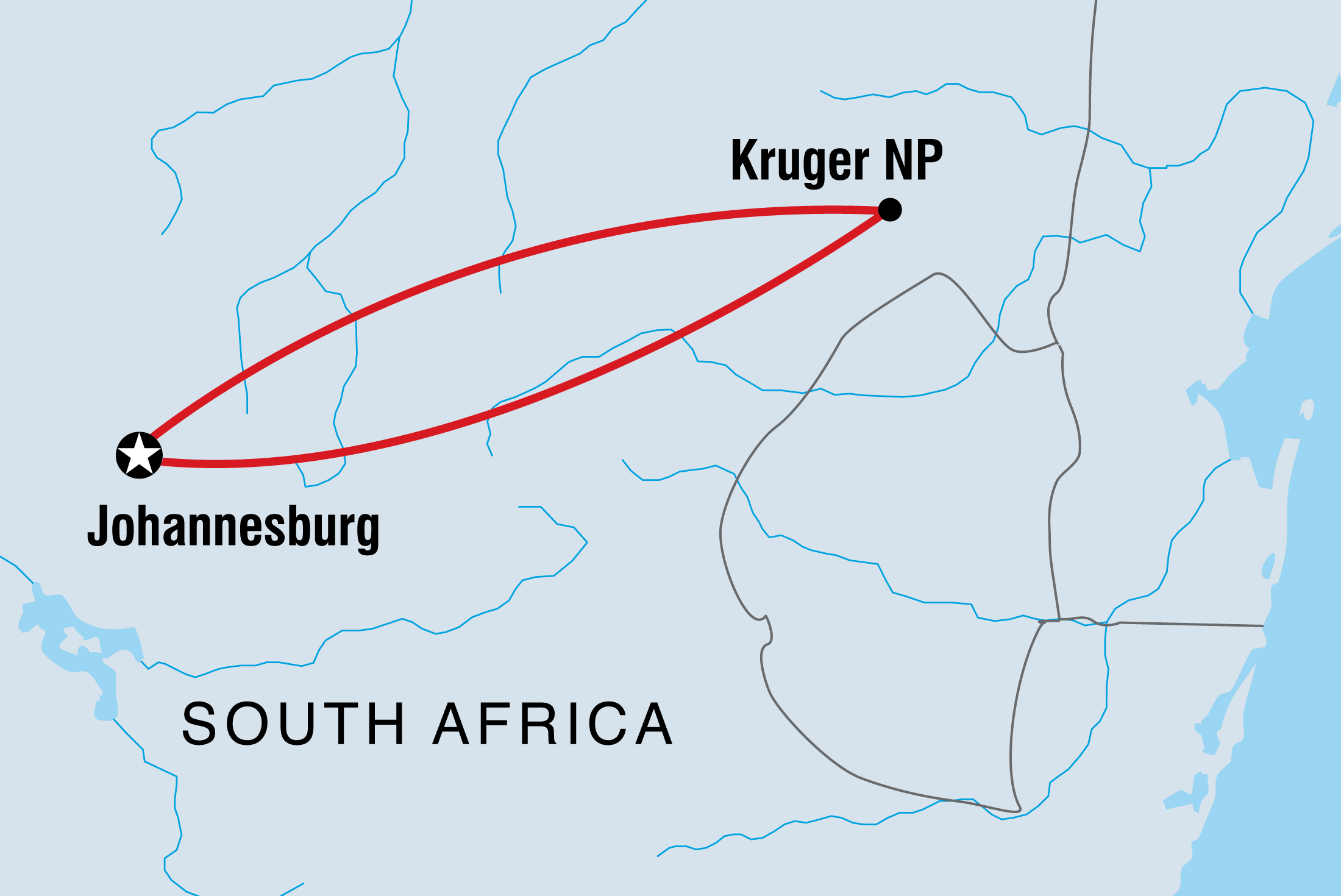 Map of Kruger Experience - Lodge (5 Days) including South Africa