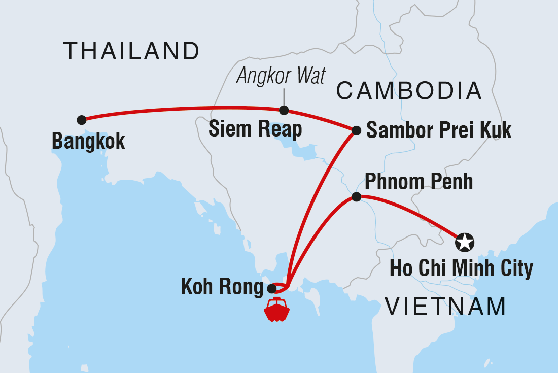 Map of Real Cambodia including Cambodia, Thailand and Vietnam