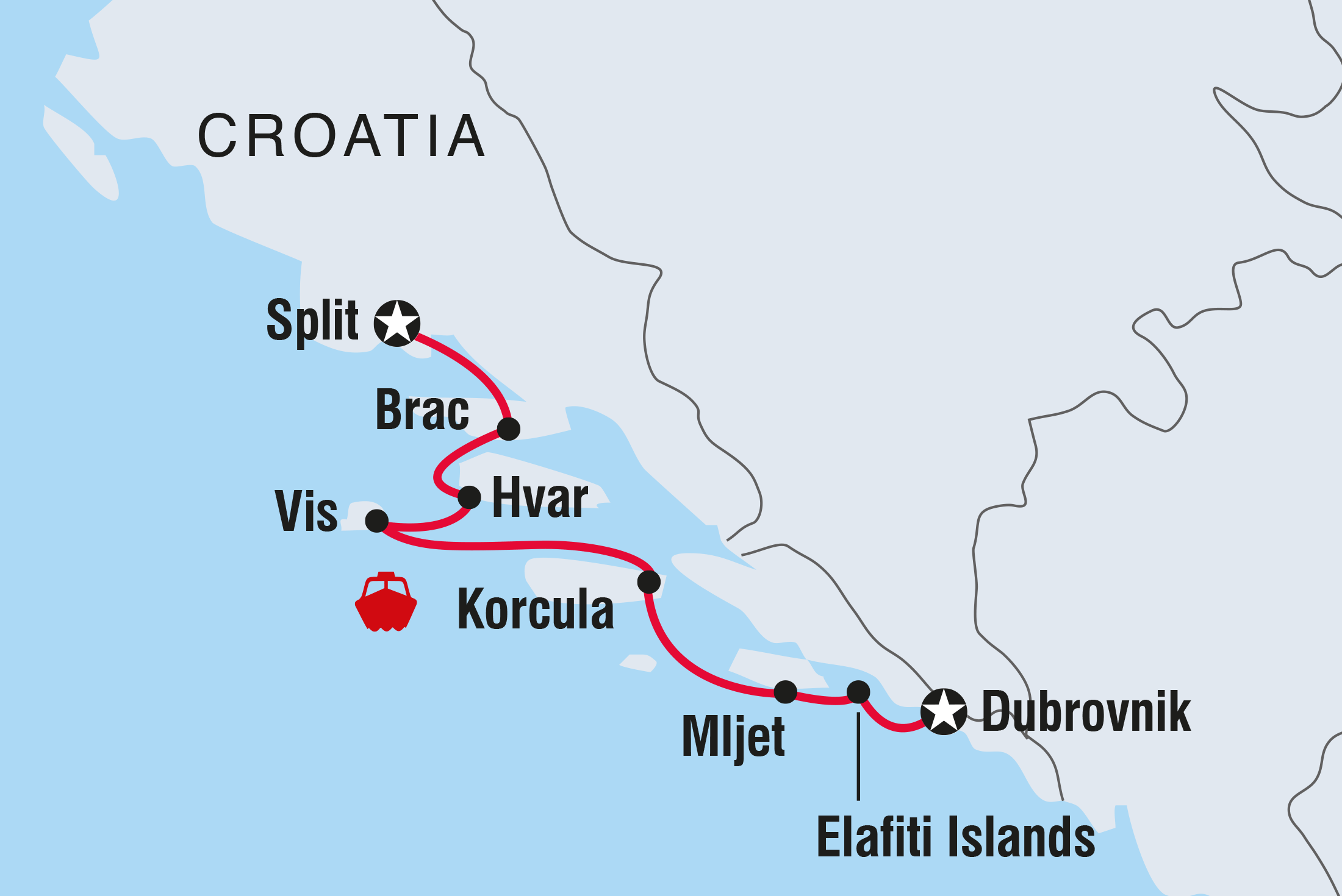 Map of Croatia Sailing Adventure: Dubrovnik To Split including Croatia