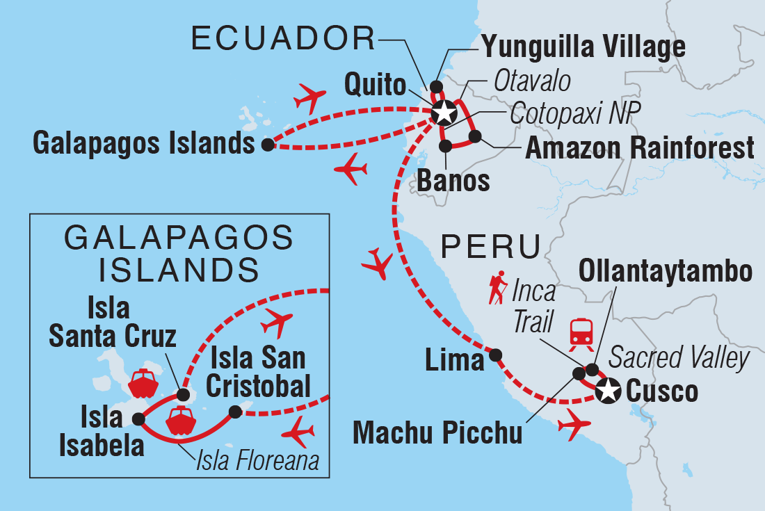 Map of Ecuador, Galapagos & Peru Explorer including Ecuador and Peru