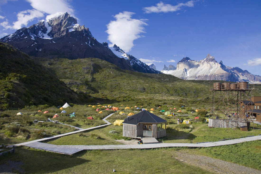 Refugio Paine Grande campsite, Torres del Paine, Patagonia, Chile