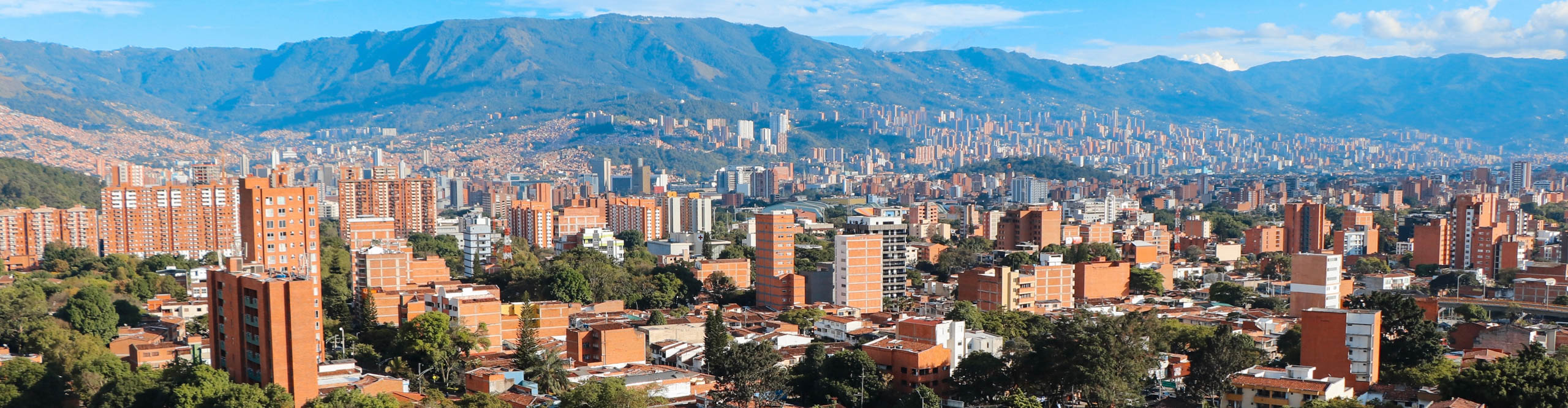 Panoramic view to Medellin,  Colombia, sunny day with clear blue sky,