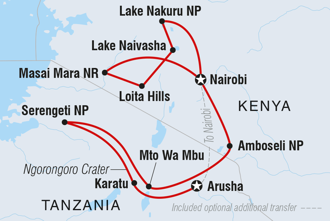 Map of The Masai Heartlands including Kenya and Tanzania, United Republic Of