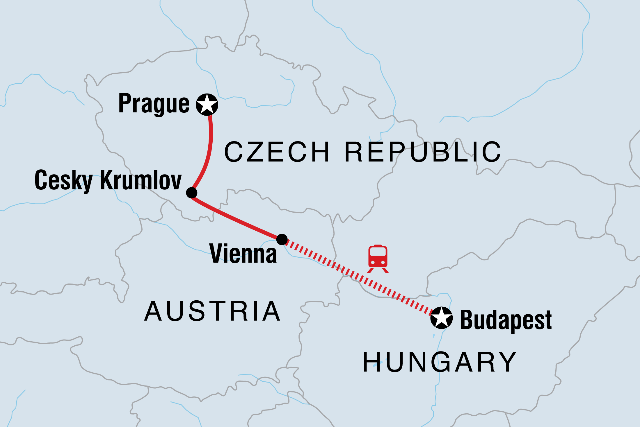 Map of Highlights Of Central Europe including Austria, Czech Republic and Hungary