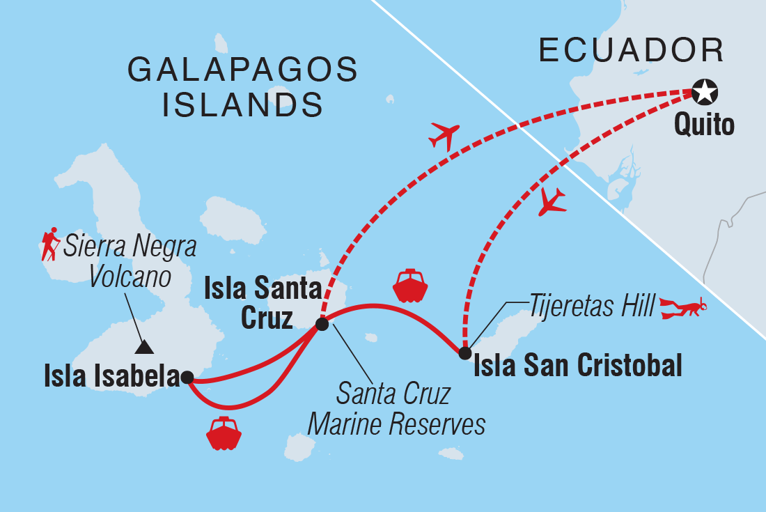 Map of Galapagos Discovery including Ecuador