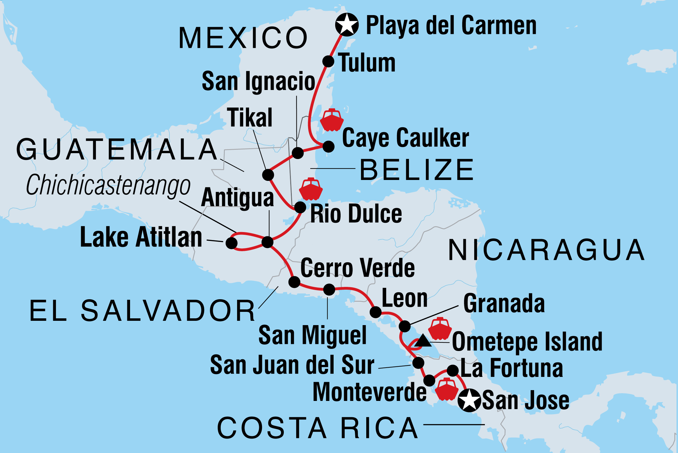 Map of Epic Mexico To Costa Rica including Belize, Costa Rica, El Salvador, Guatemala, Mexico and Nicaragua