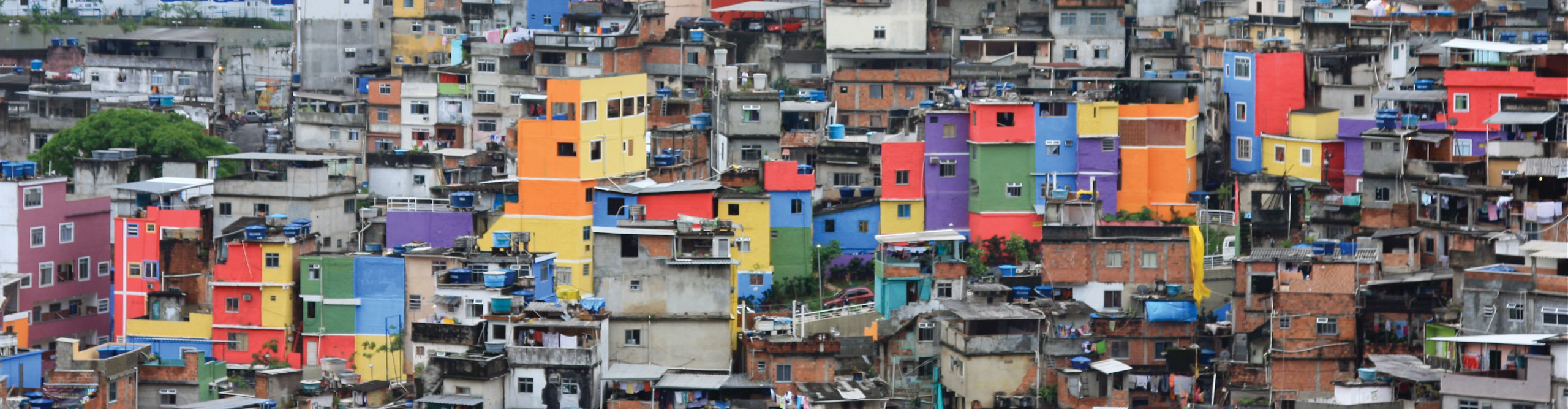 Rainbow colours favelas on the hillside in Rio, Brazil 