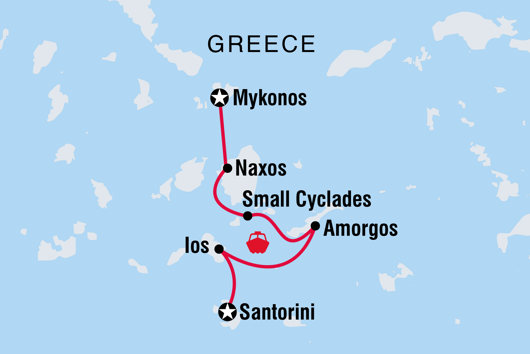 Map of Sail Greece: Santorini To Mykonos including Greece