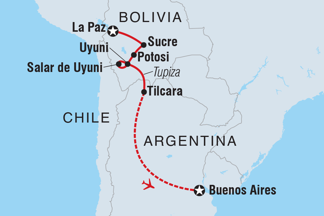 Map of Best Of Bolivia & Argentina including Argentina and Bolivia