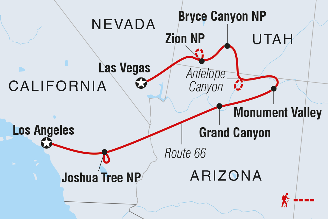 Map of LA To Vegas: Grand National Parks including United States Of America