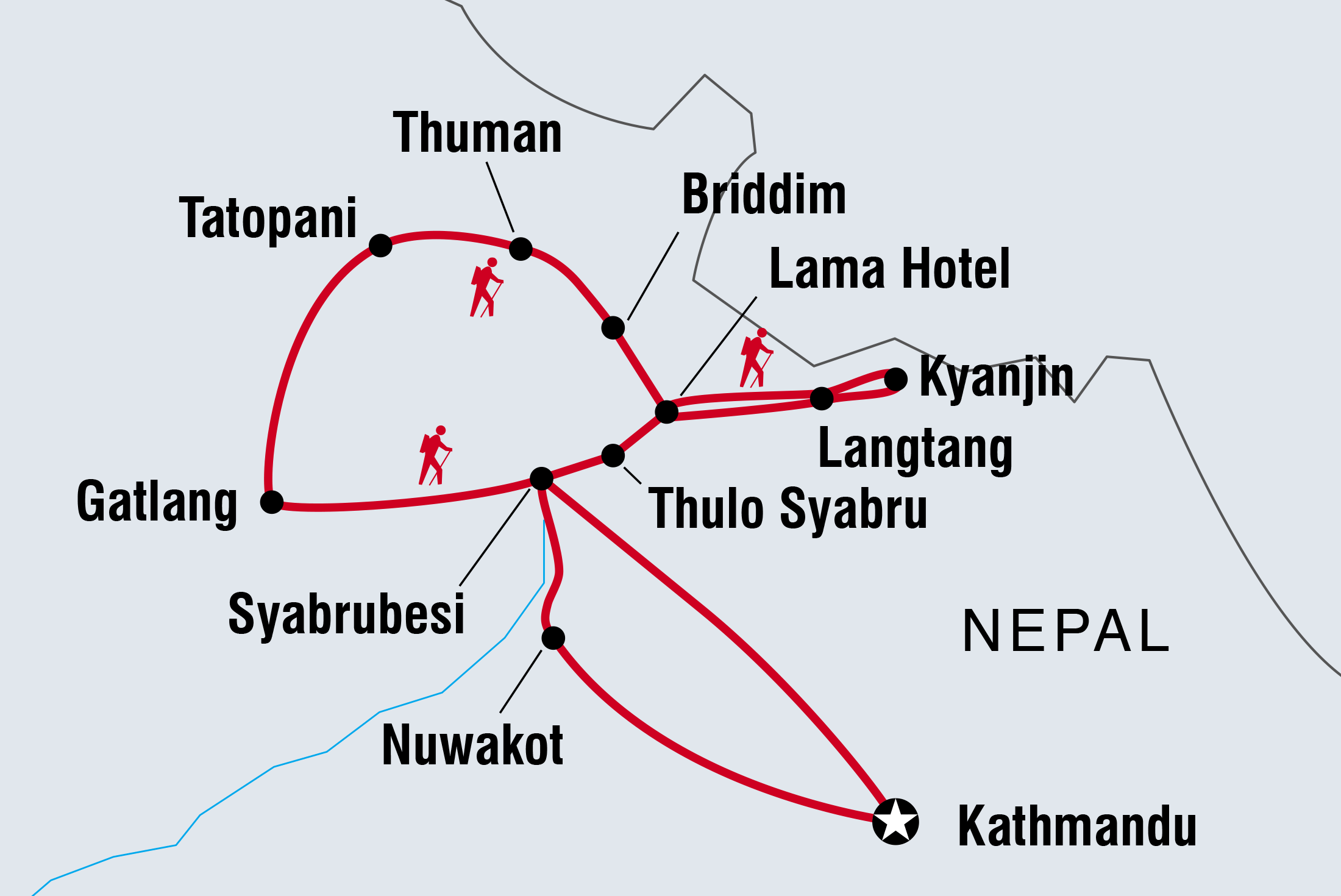 Map of Tamang Heritage & Langtang Valley Trek including Nepal