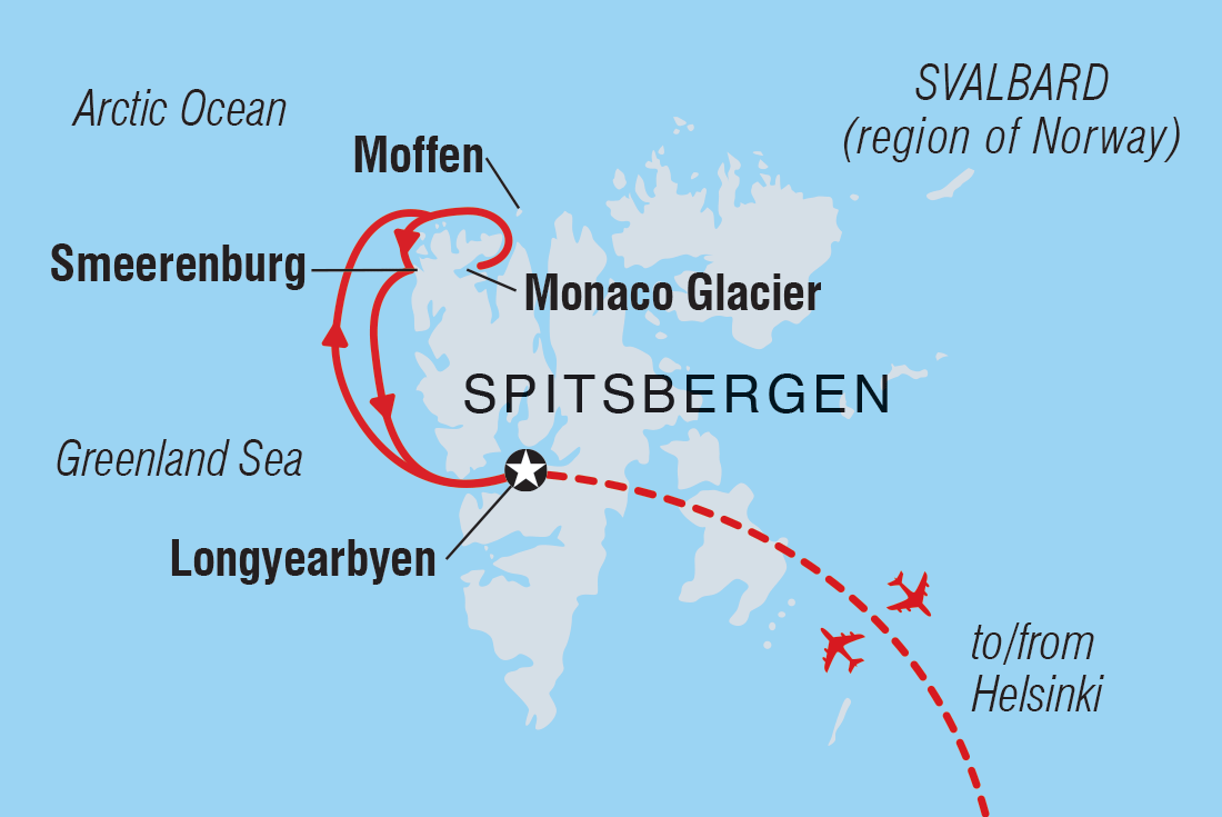 Map of Spitsbergen Highlights including Finland, Norway and Svalbard And Jan Mayen Islands