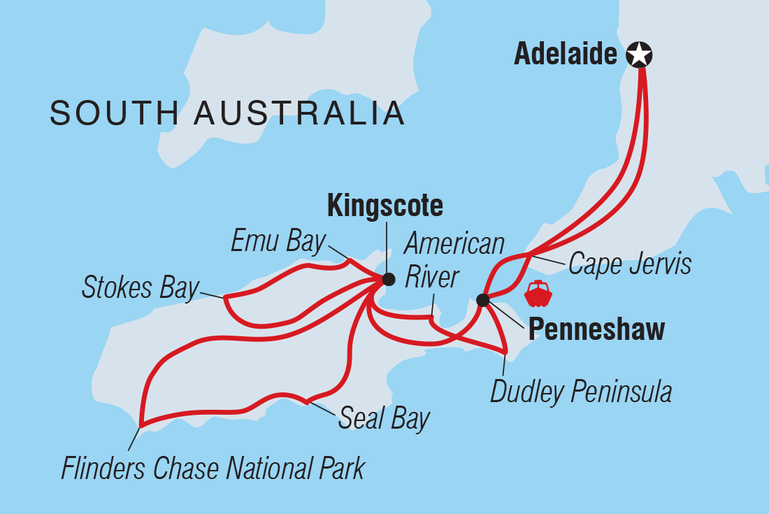 Map of Kangaroo Island Adventure including Australia