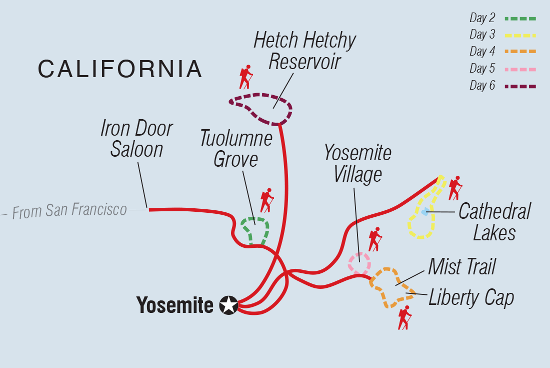 Map of Hiking In Yosemite National Park including United States Of America