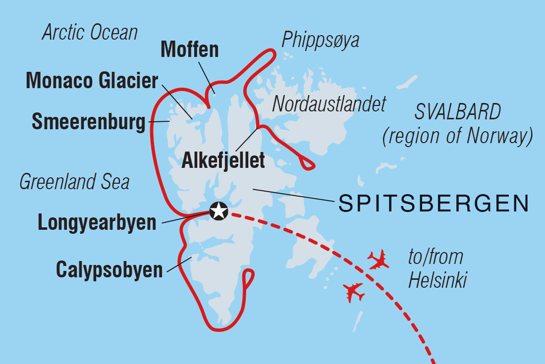 Map of Spitsbergen Explorer including Finland and Norway