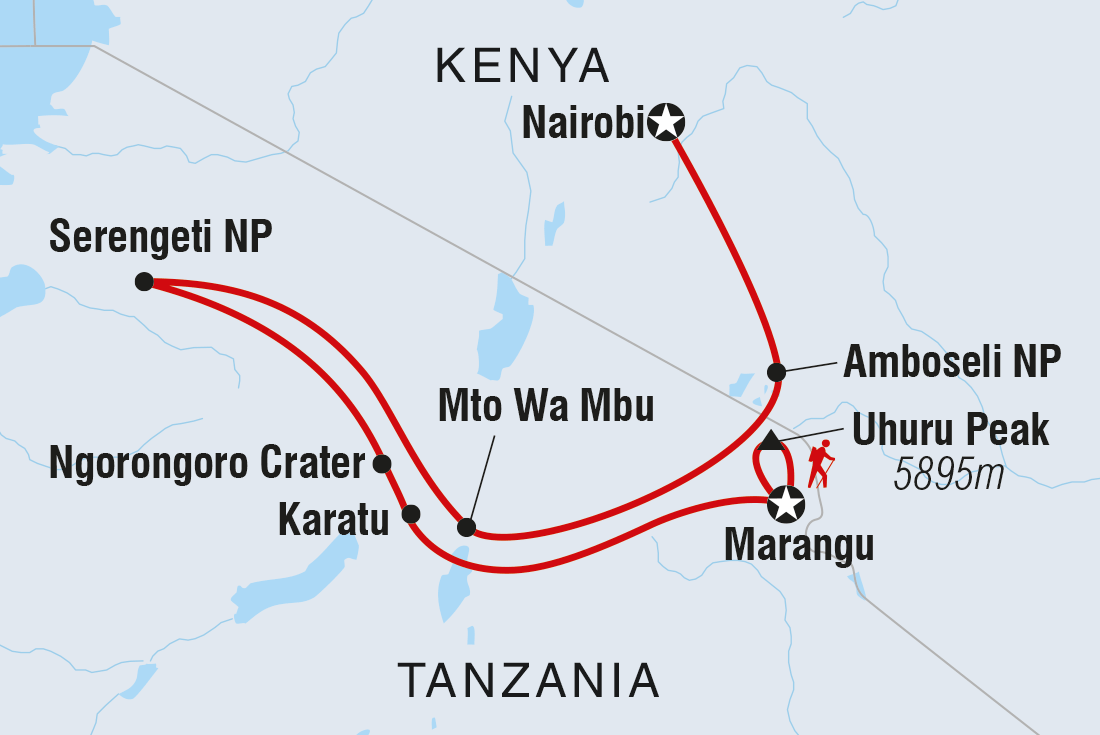 Map of Serengeti & Kilimanjaro including Kenya and Tanzania, United Republic Of