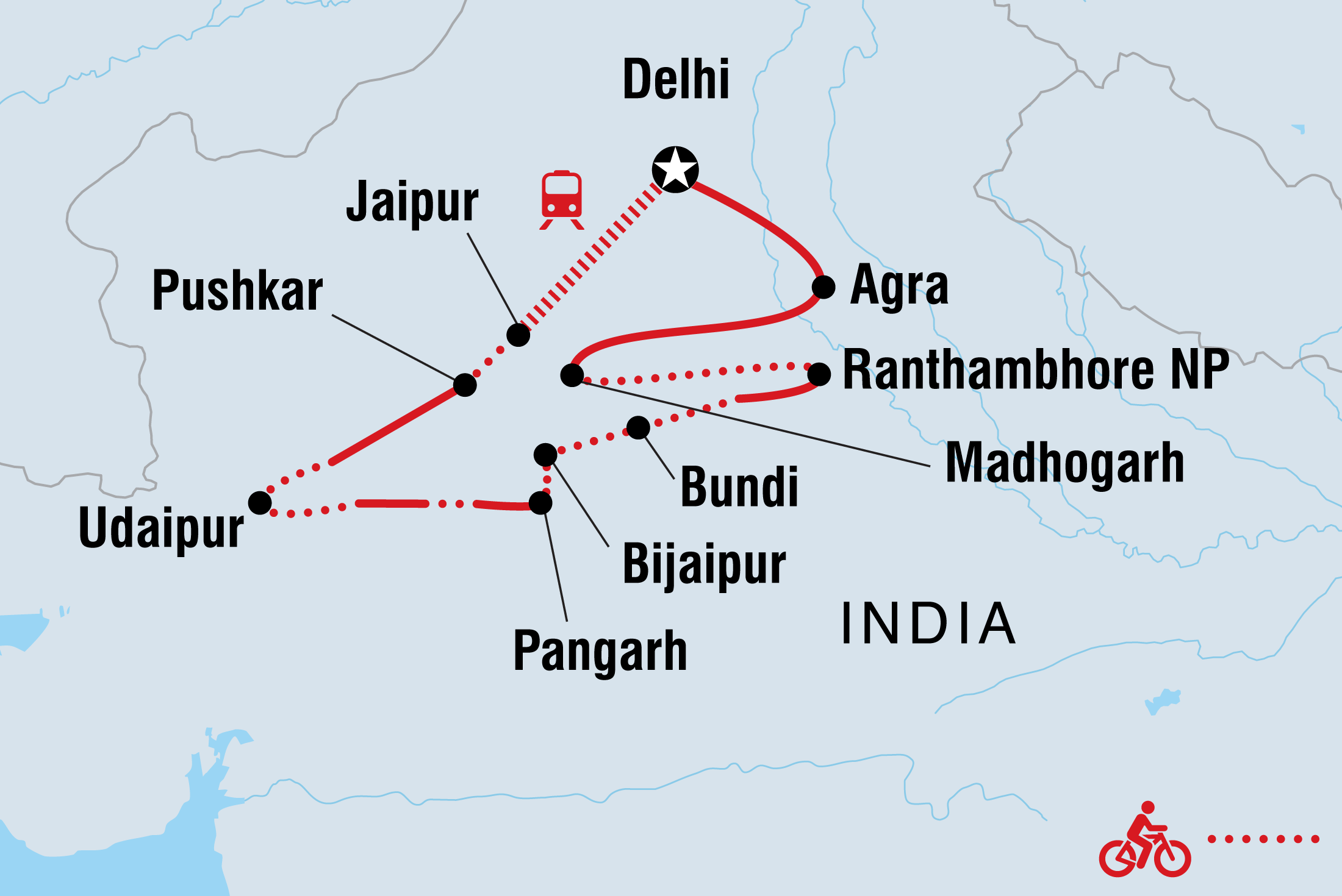 Map of Cycle Rajasthan including India