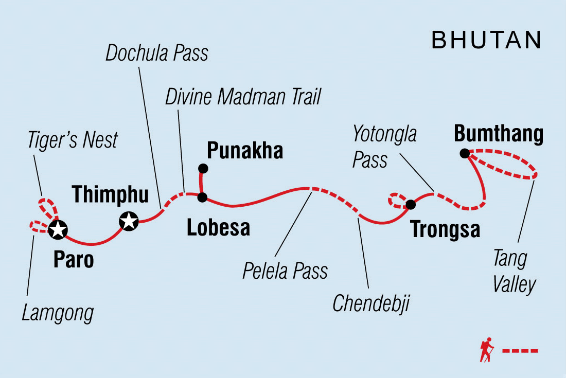 Map of Bhutan Expedition: Hike The Trans Bhutan Trail including Bhutan