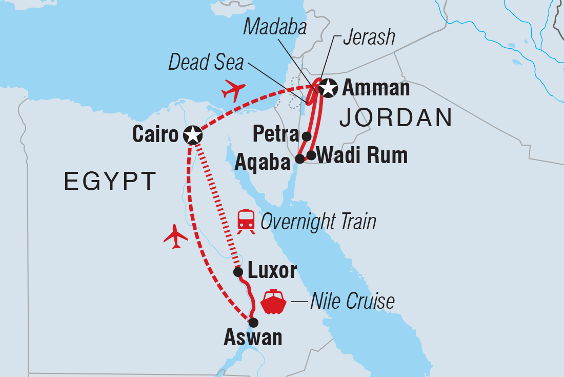Map of Classic Egypt & Jordan including Egypt and Jordan