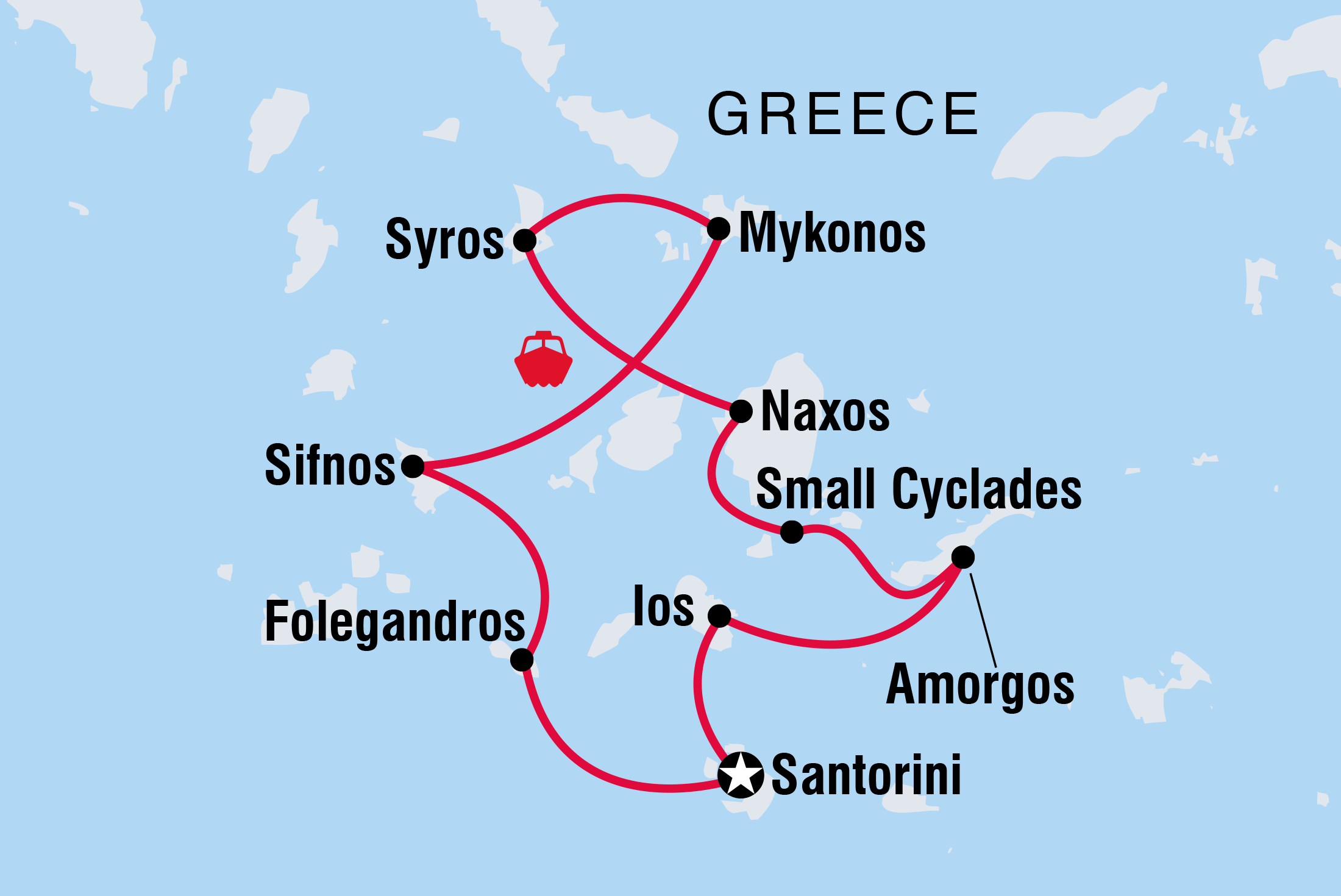 Map of Greece Sailing Adventure: Cyclades Islands including Greece