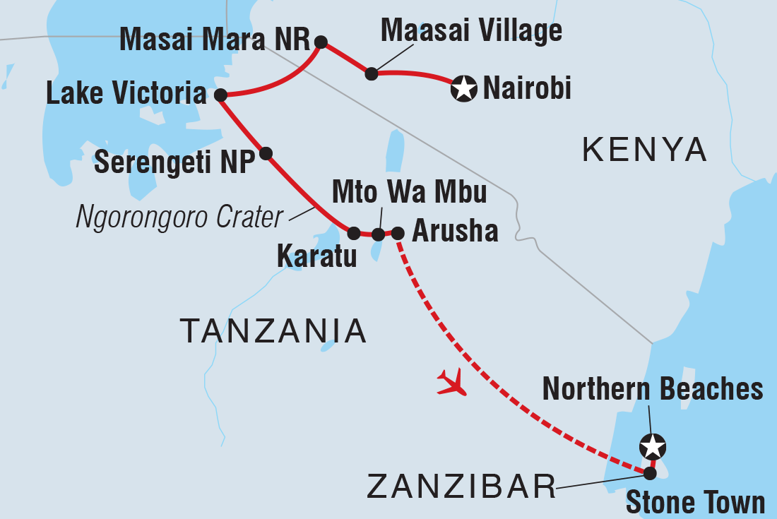 Map of Real East Africa & Zanzibar including Kenya and Tanzania, United Republic Of