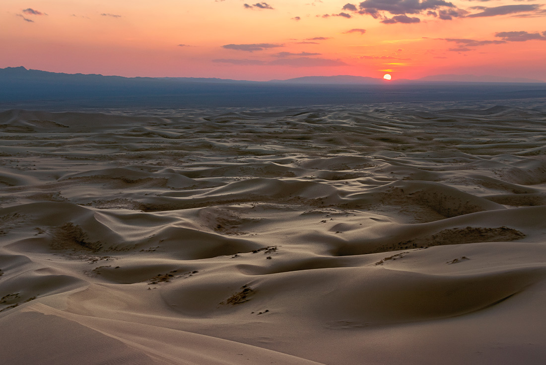 Singing Sand Dunes at Khongoryn Els in the Gobi Desert at Sunset, Mongolia