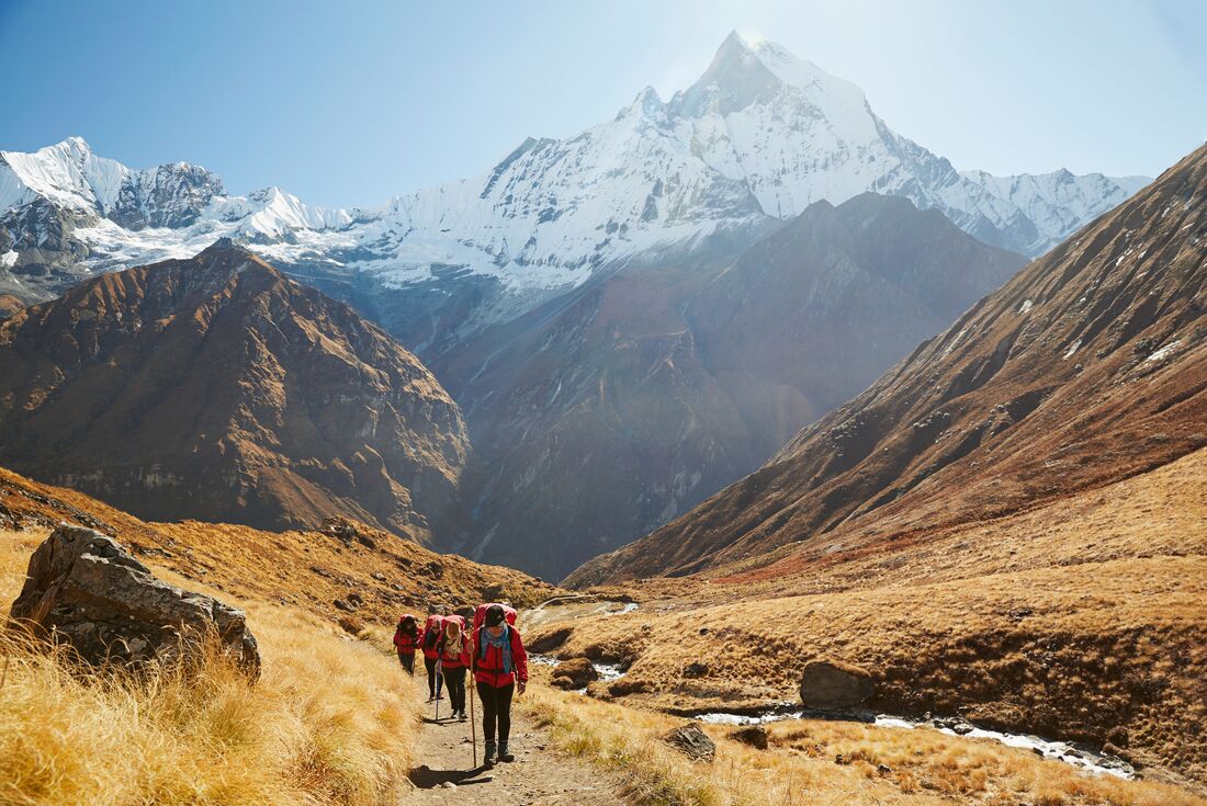 Travellers hiking in Annapurna, Nepal