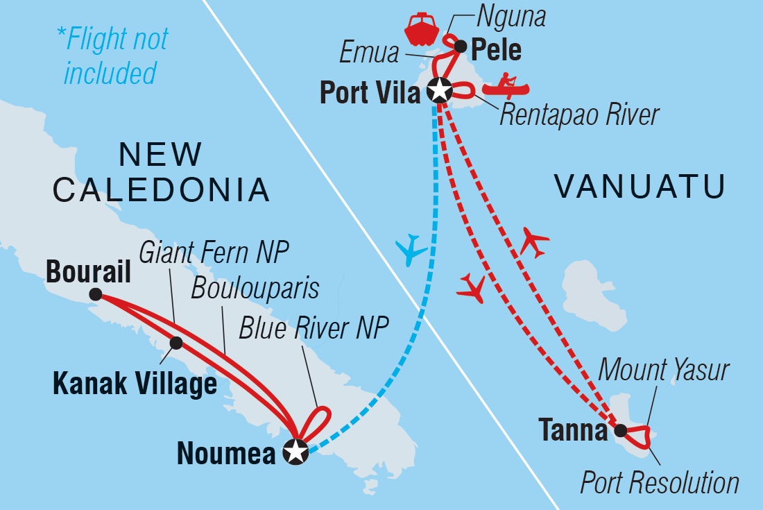 Map of Vanuatu & New Caledonia Adventure including New Caledonia and Vanuatu