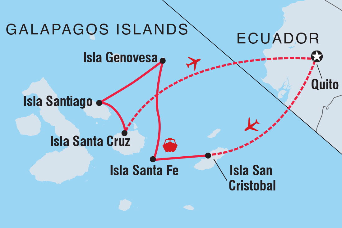 Map of Galapagos Adventure: Northern Islands (Grand Daphne) including Ecuador