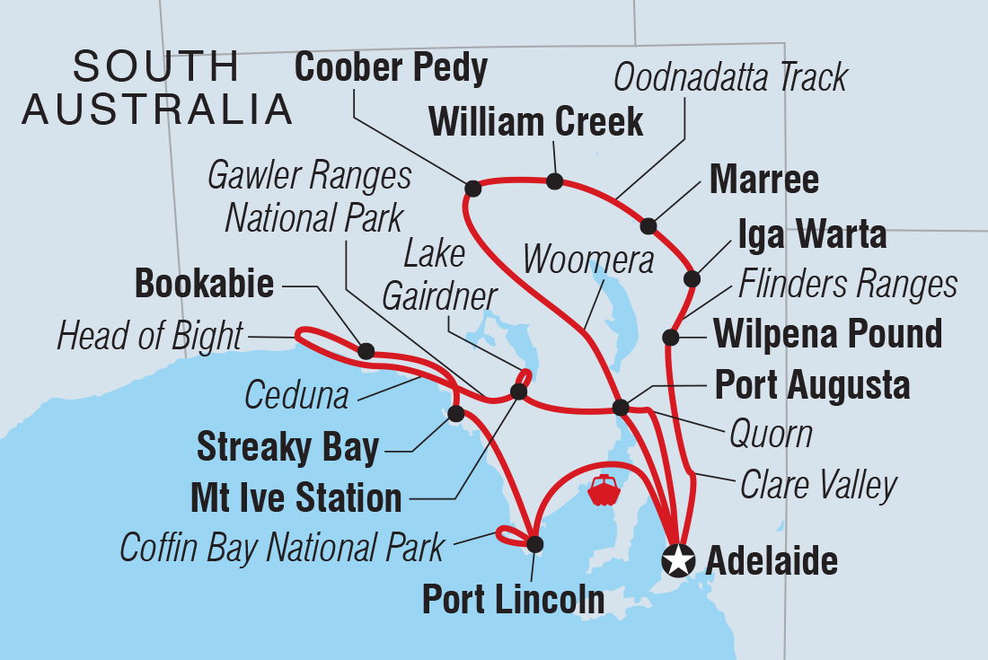 Map of Outback South Australia & Eyre Peninsula including Australia