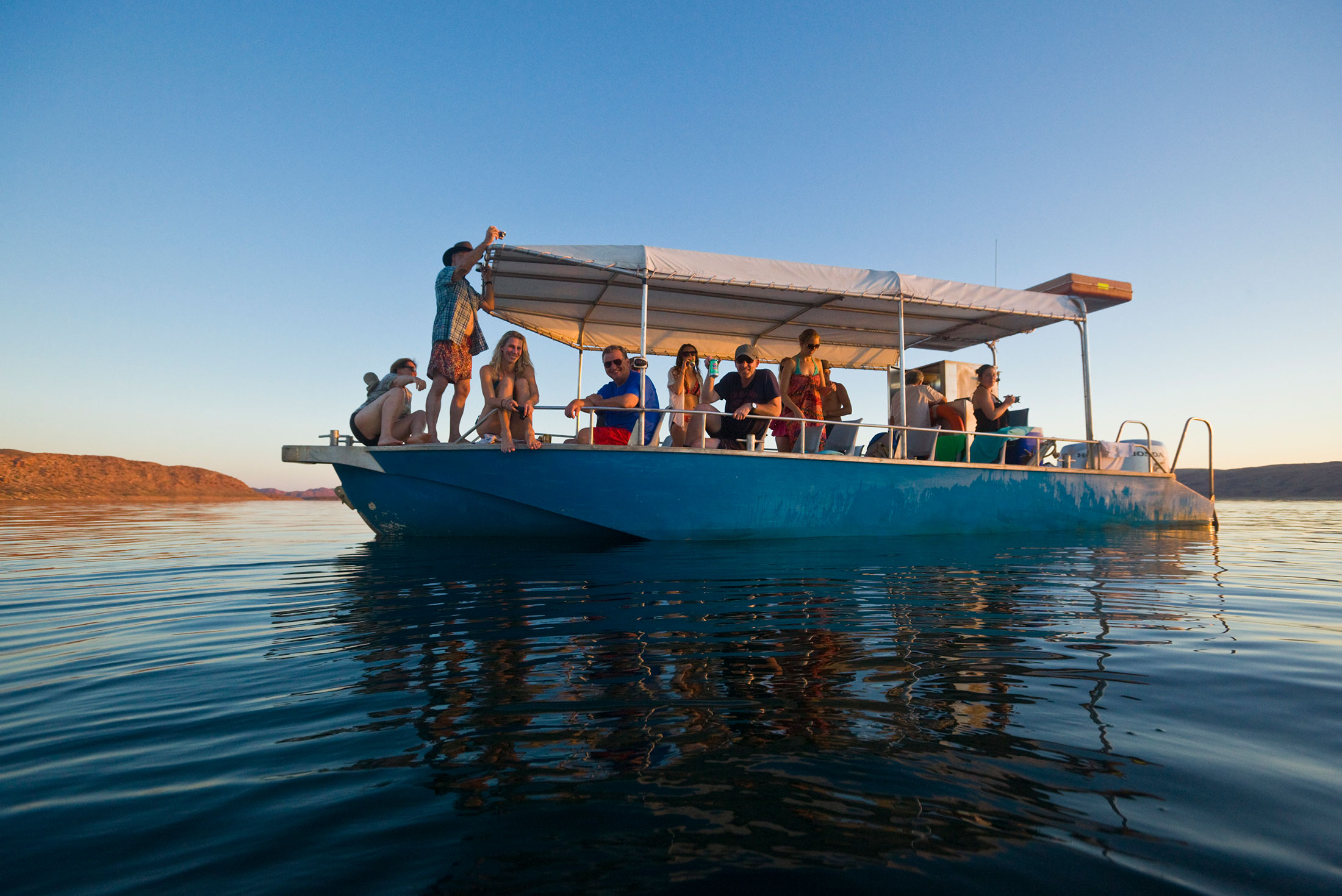 Tour group on a boat at Lake Argyle, Western Australia