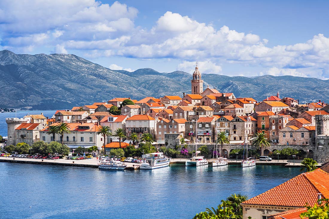 Gorgeous red roof islet in Korcula Old Town, Croatia