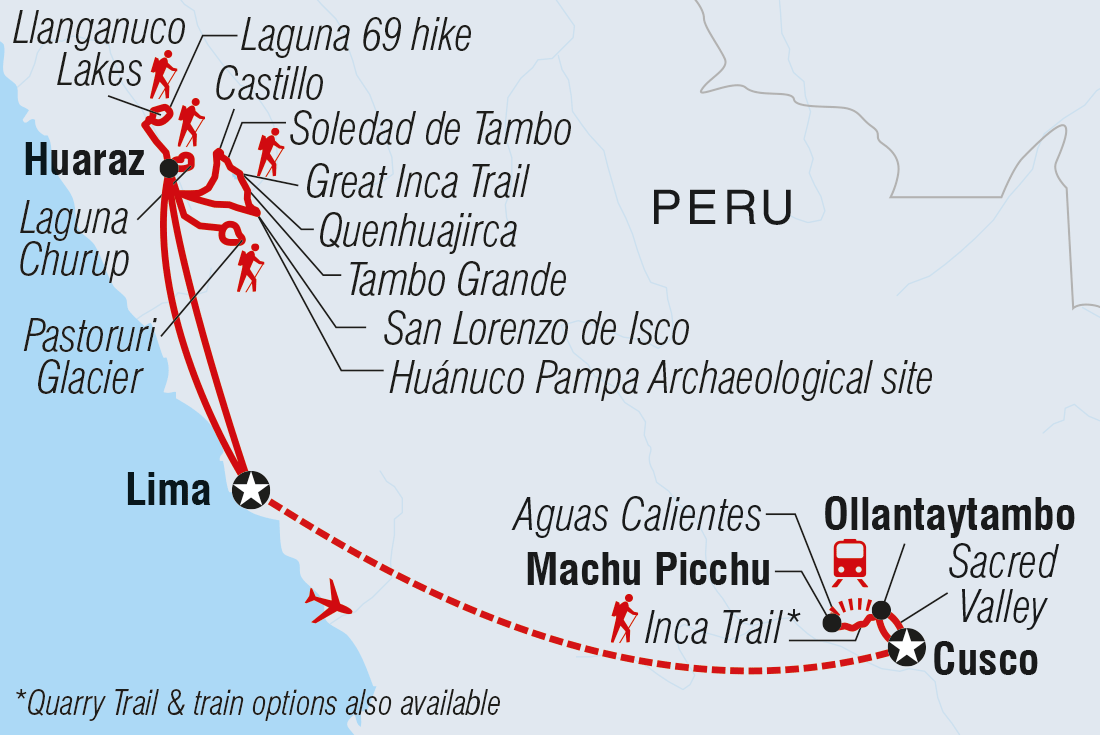 Map of Trek The Great Inca Road And Inca Trail including Peru