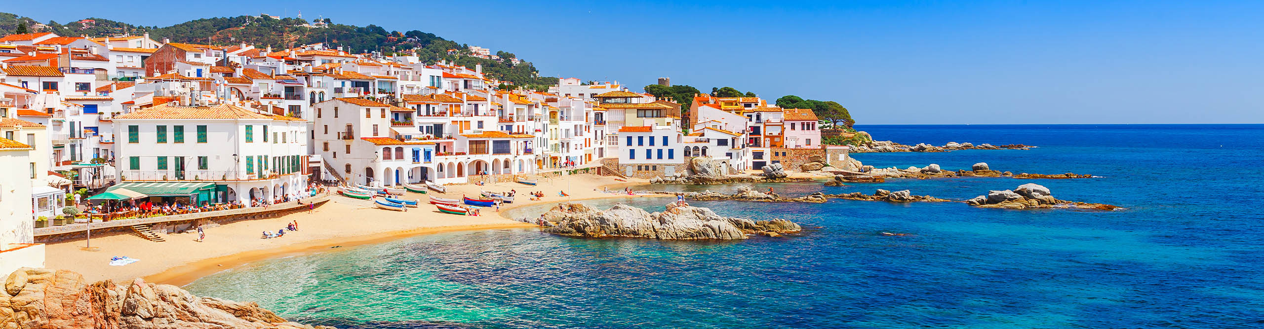 Calella de Palafrugell, fisherman village with nice sand beach and clear blue water, Costa Brava