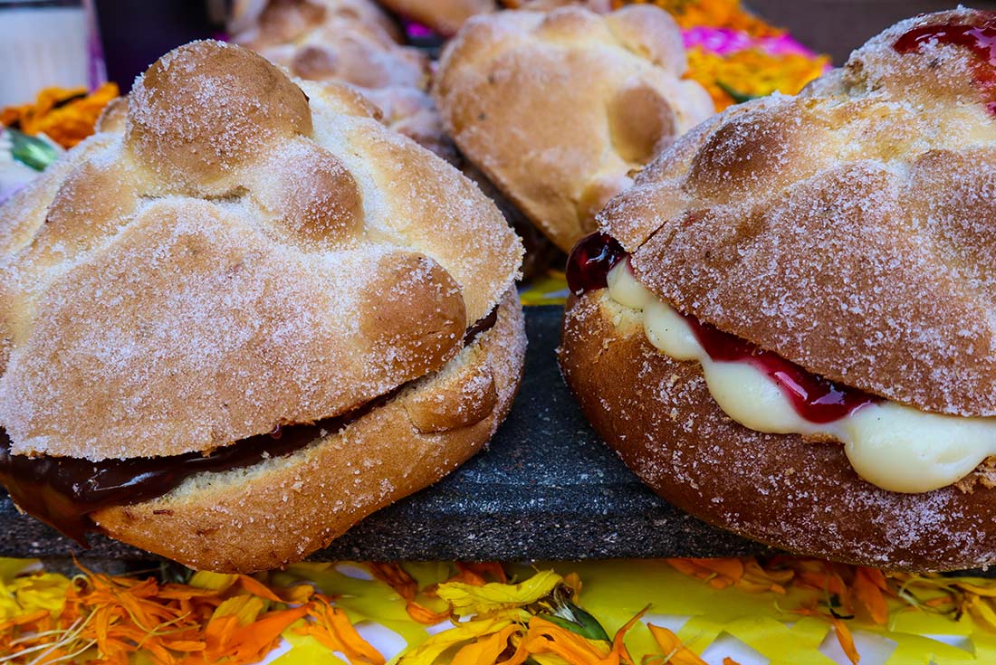 Traditional Pan de Muerto bread eaten on the Day of the Dead in Mexico