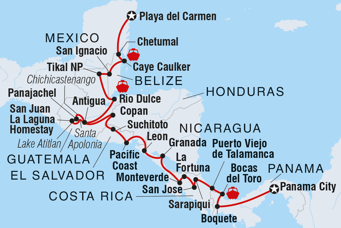 Map of Best Of Central America including Belize, Costa Rica, El Salvador, Guatemala, Honduras, Mexico, Nicaragua and Panama