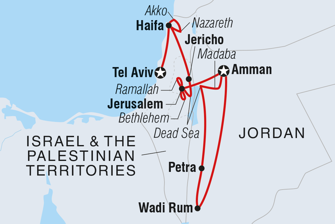Map of Jordan, Israel & The Palestinian Territories Real Food Adventure including Israel and Jordan