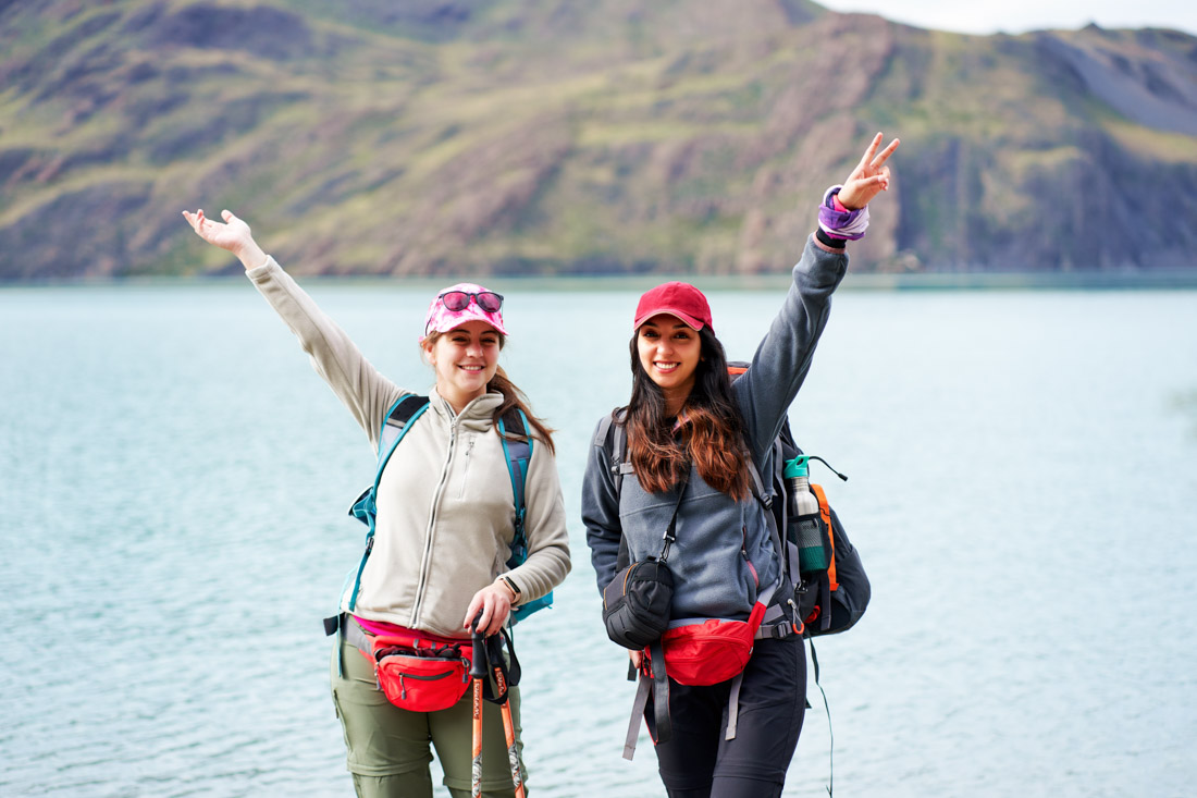 Girls hiking in Torres del Paine, Chile