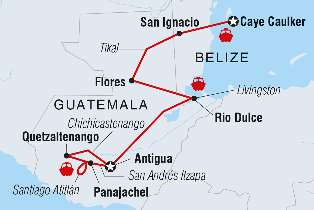 Map of Best Of Guatemala And Belize including Belize and Guatemala