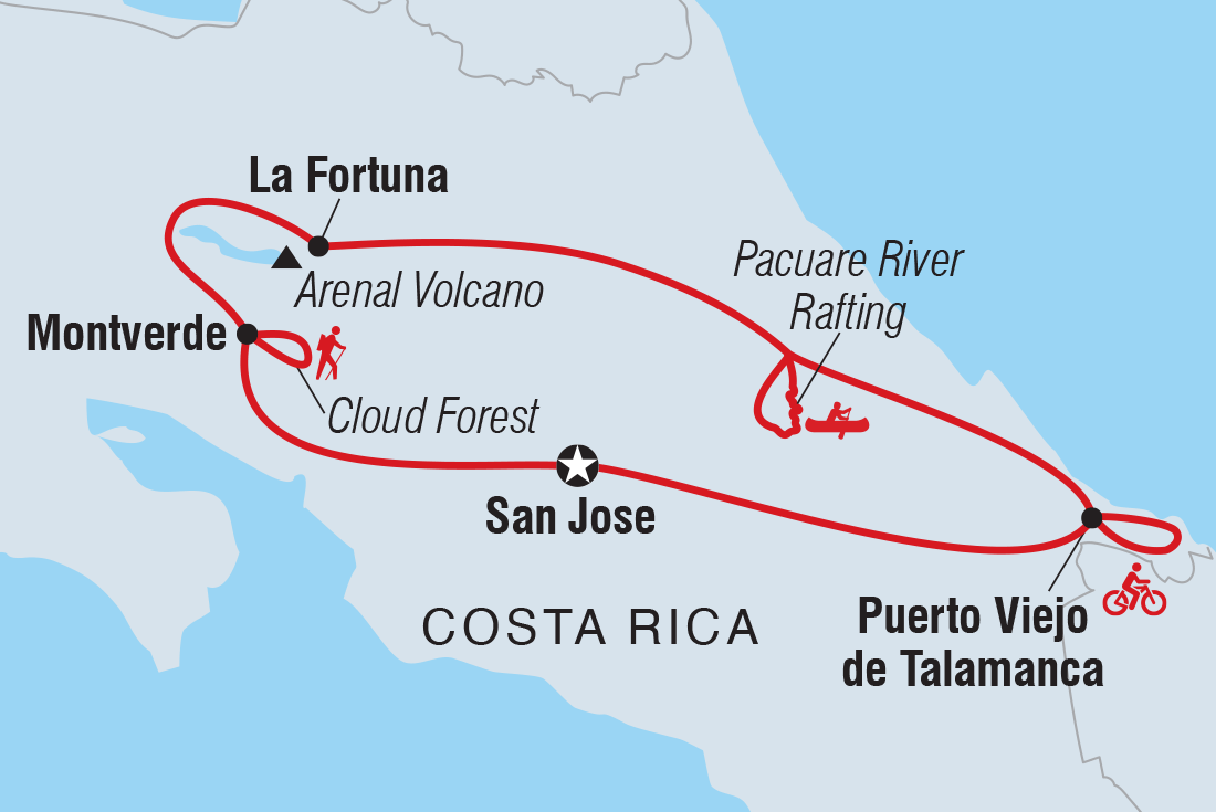 Map of Costa Rica: Hike, Bike & Raft including Costa Rica