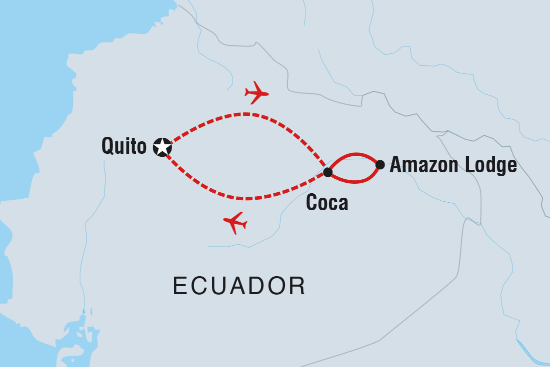 Map of Ecuador: Amazon Jungle Sacha Lodge Short Break including Ecuador