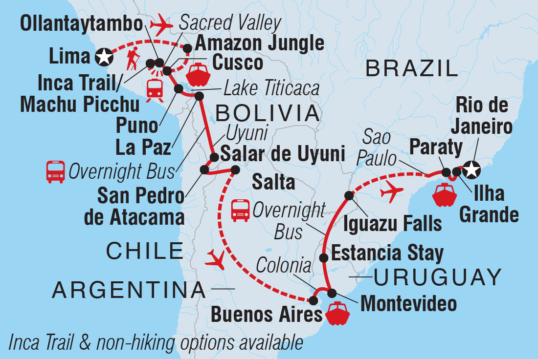 Map of Epic South America including Argentina, Bolivia, Brazil, Chile, Peru and Uruguay