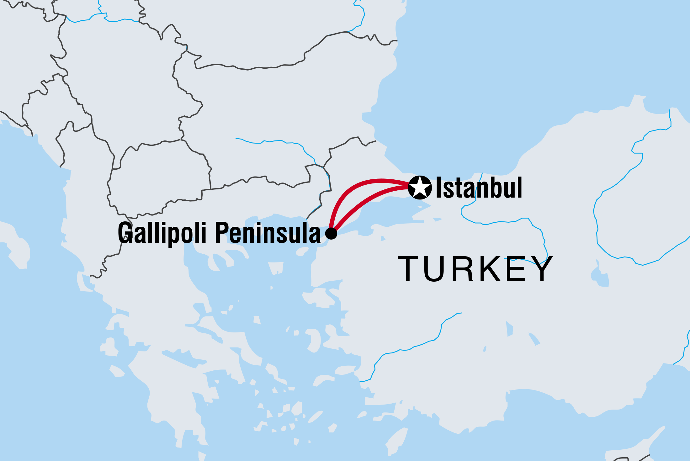 Map of Gallipoli Pilgrimage including Turkey